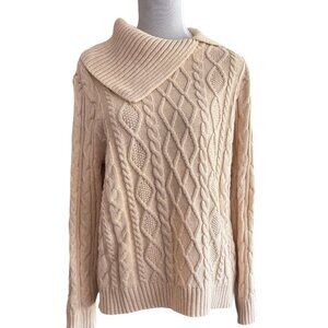 Jeanne Pierre Knit Sweater Womens Large Beige Cableknit Chunky Fishermen Classic